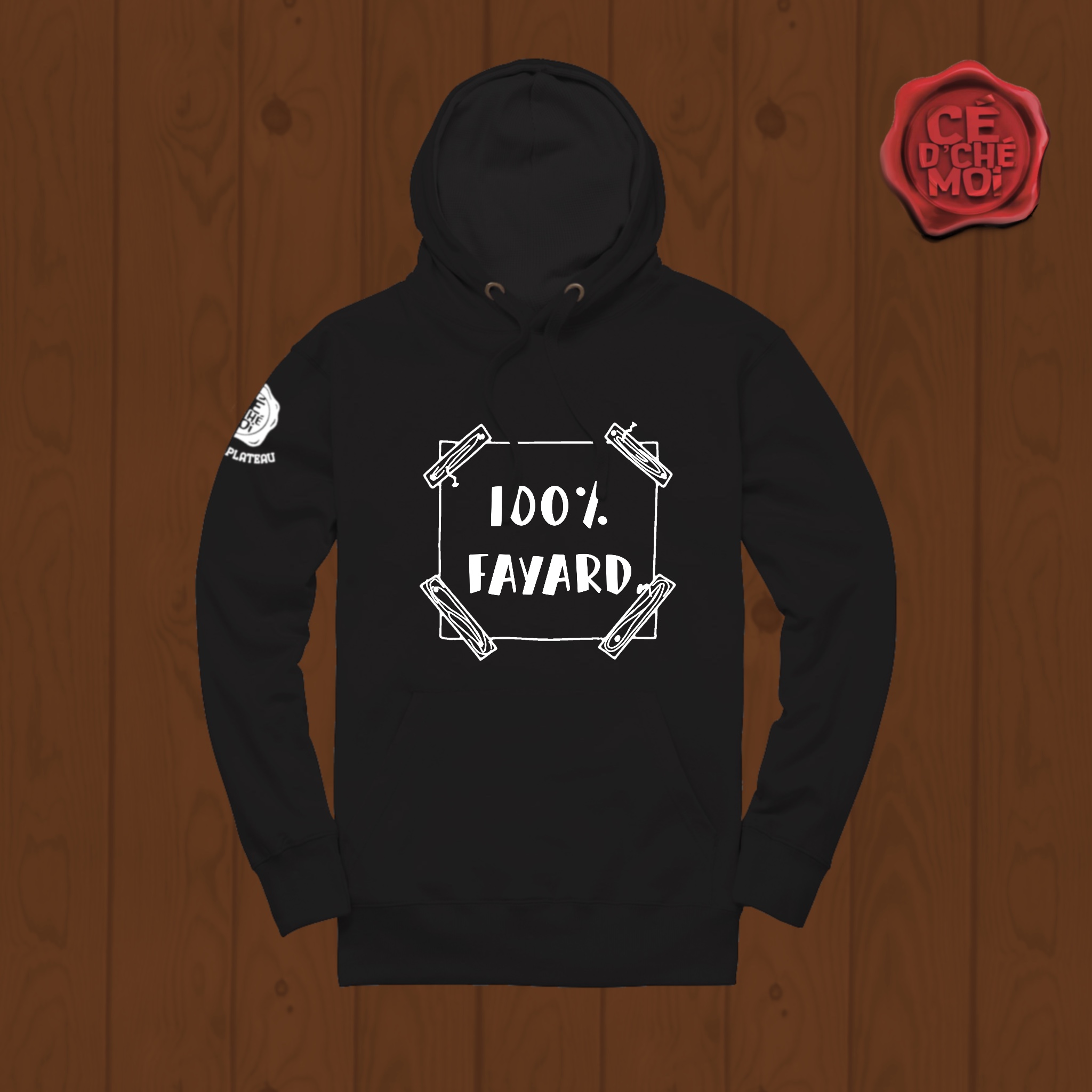 Pull à Capuche "100% Fayard" Noir